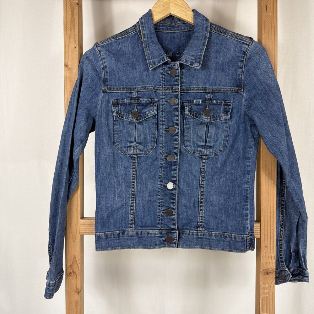 Kut Amelia Blue Slightly Distressed Button Up Denim Jean Jacket #1240 Size SM